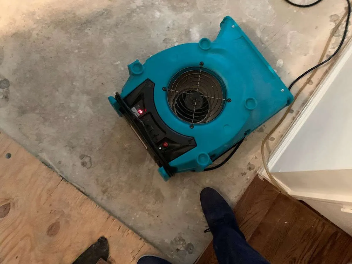 Air mover drying subfloor during Commercial Water Damage Restoration in Somerdale